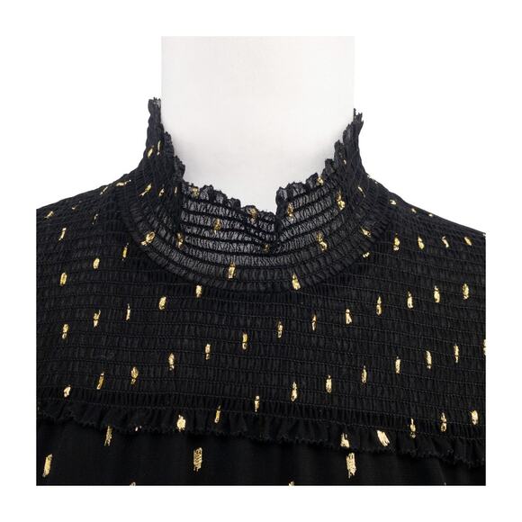 White House Black Market Women Black Gold Metallic Sheer Blouse Small - Picture 6 of 16